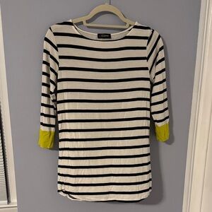 Striped 3/4 Sleeve Top with Lime Green Accents